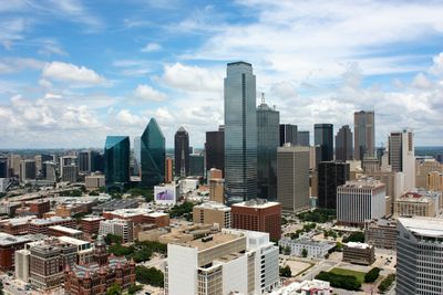 Downtown Dallas, TX skyline with Bank of America Plaza and Fountain Place.