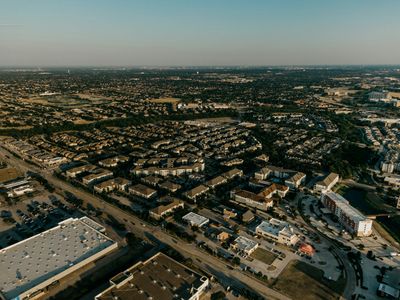 Aerial view of a suburban Grand Prairie, TX neighborhood.