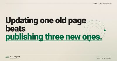 A line chart of one page's traffic declining slowly over eighteen months with a refresh point marked