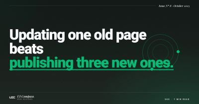 A line chart of one page's traffic declining slowly over eighteen months with a refresh point marked