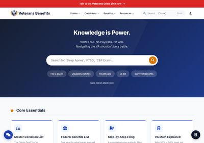 Veterans Benefits Center website homepage preview